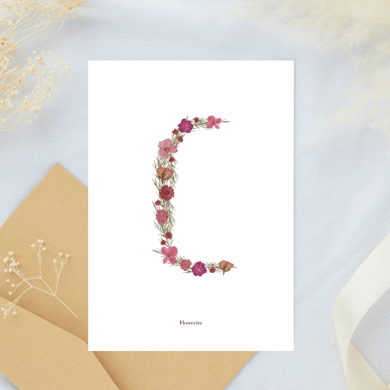 Carte postale herbier lettre rose