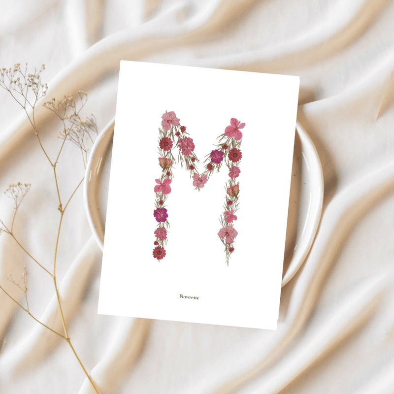 Carte postale herbier lettre rose