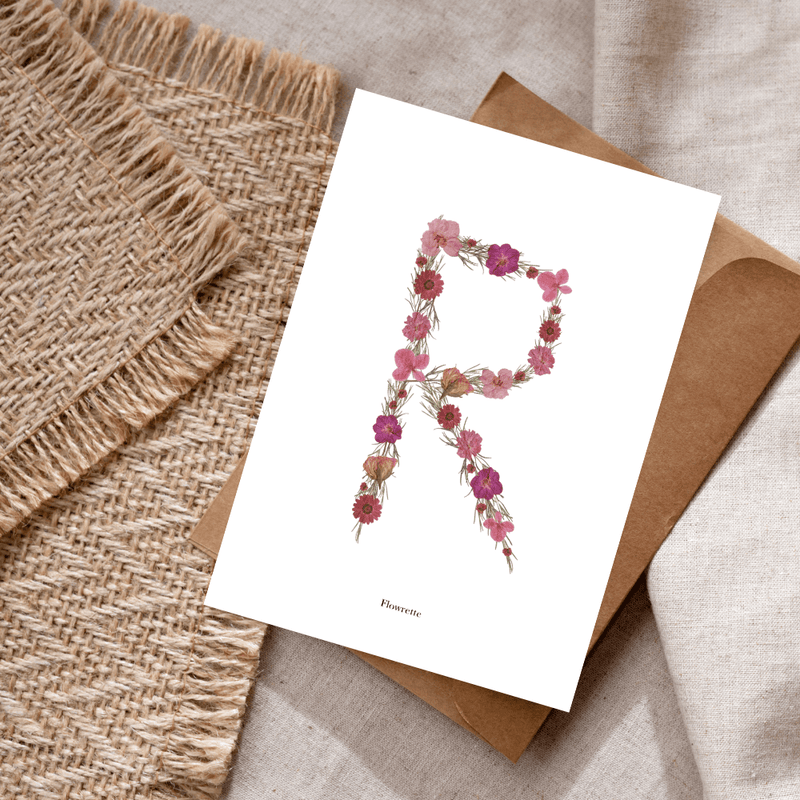 Carte postale herbier lettre rose