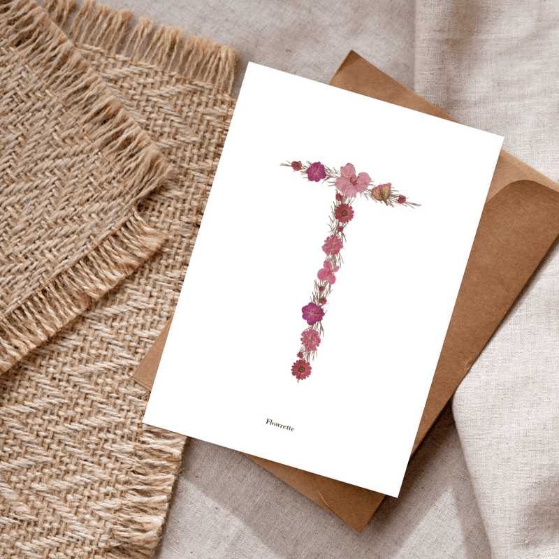 Carte postale herbier lettre rose