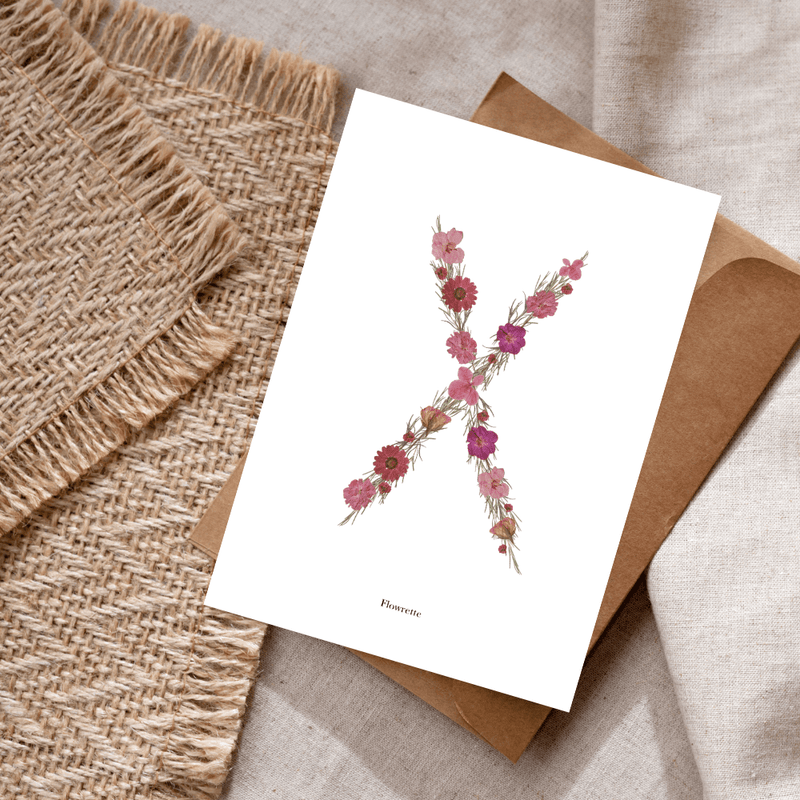 Carte postale herbier lettre rose