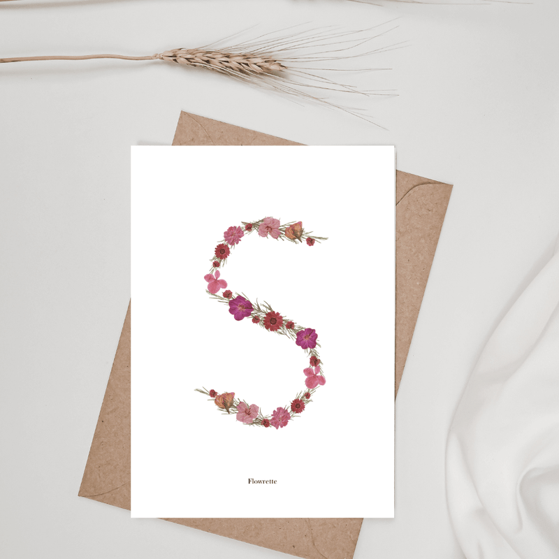 Carte postale herbier lettre rose