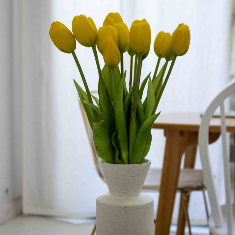 Tulipe jaune artificielle real touch à la botte x3, fausse fleur réaliste, déco florale intérieure