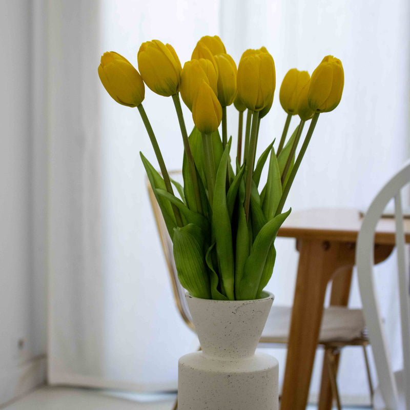 Tulipe jaune artificielle real touch à la botte x3, fausse fleur réaliste, déco florale intérieure