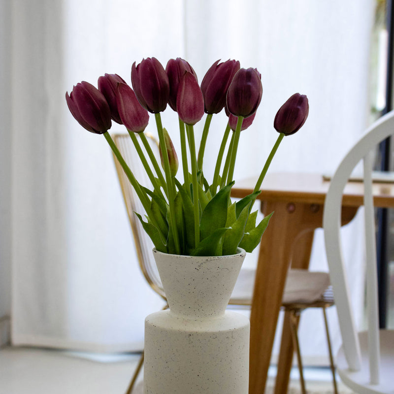 Tulipes violettes artificielles, fleurs déco, bouquet synthétique, fausses fleurs réalistes, déco intérieure