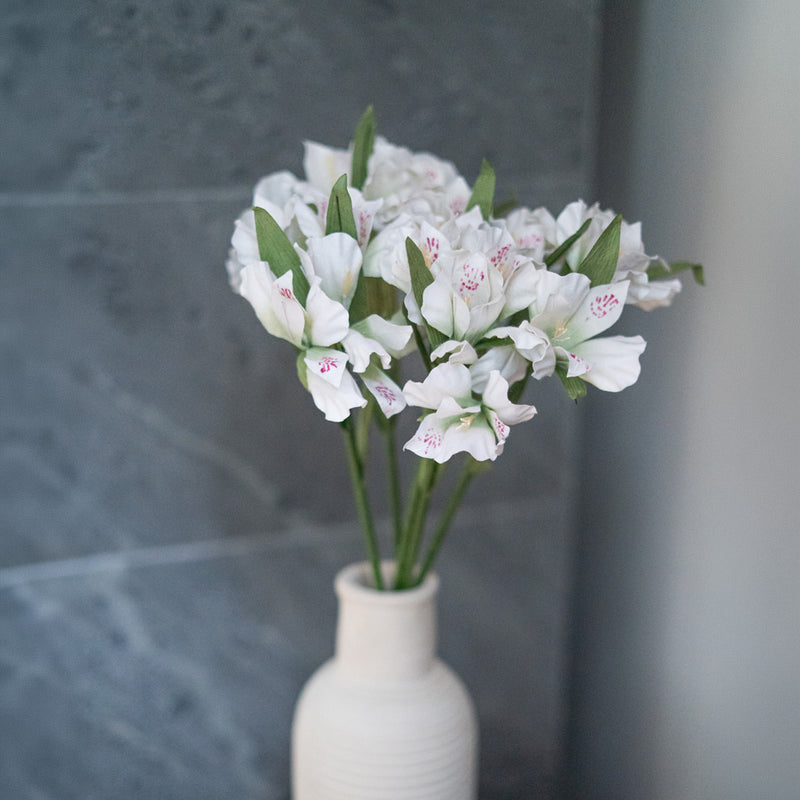 Lirios incas en papel blanco y verde.