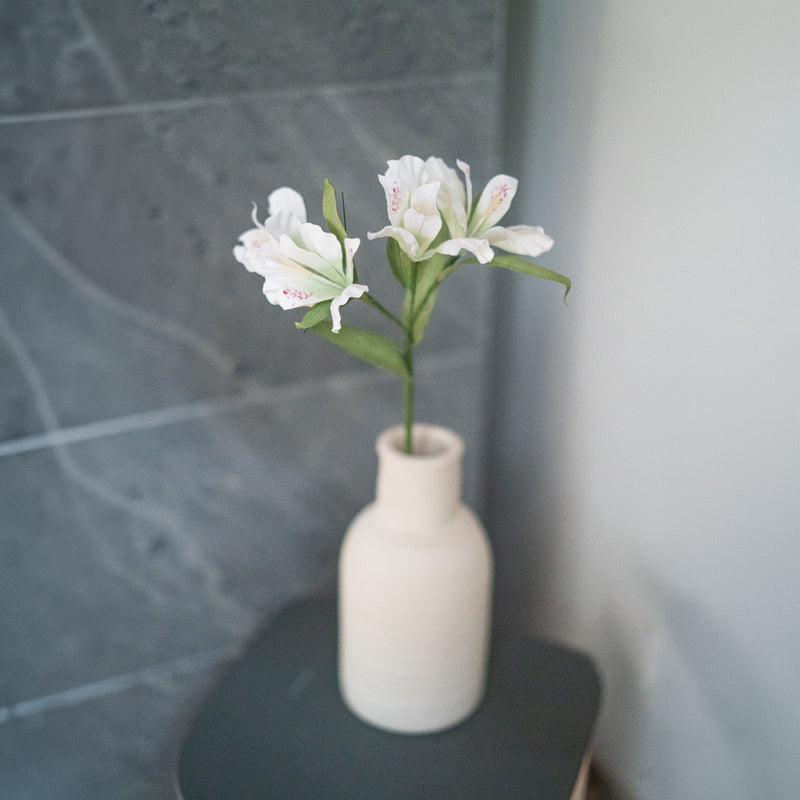 Lirios incas en papel blanco y verde.