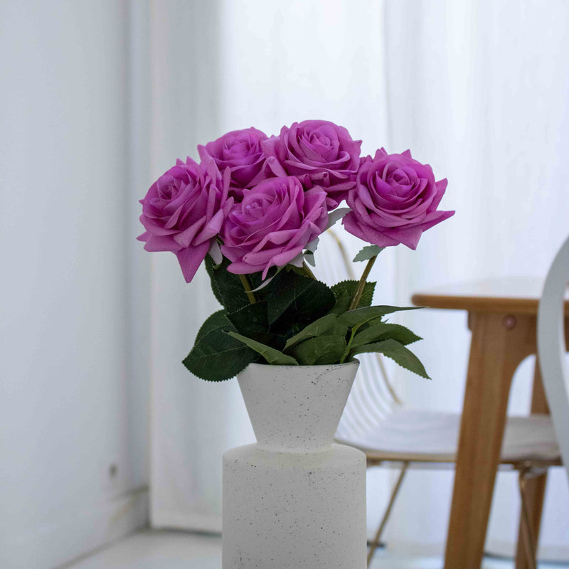 Petite rose violette artificielle à la tige x5, fausse fleur réaliste, déco florale intérieure