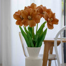 Tulipe ouverte orange artificielle à la tige x5, fausse fleur réaliste, déco florale intérieure