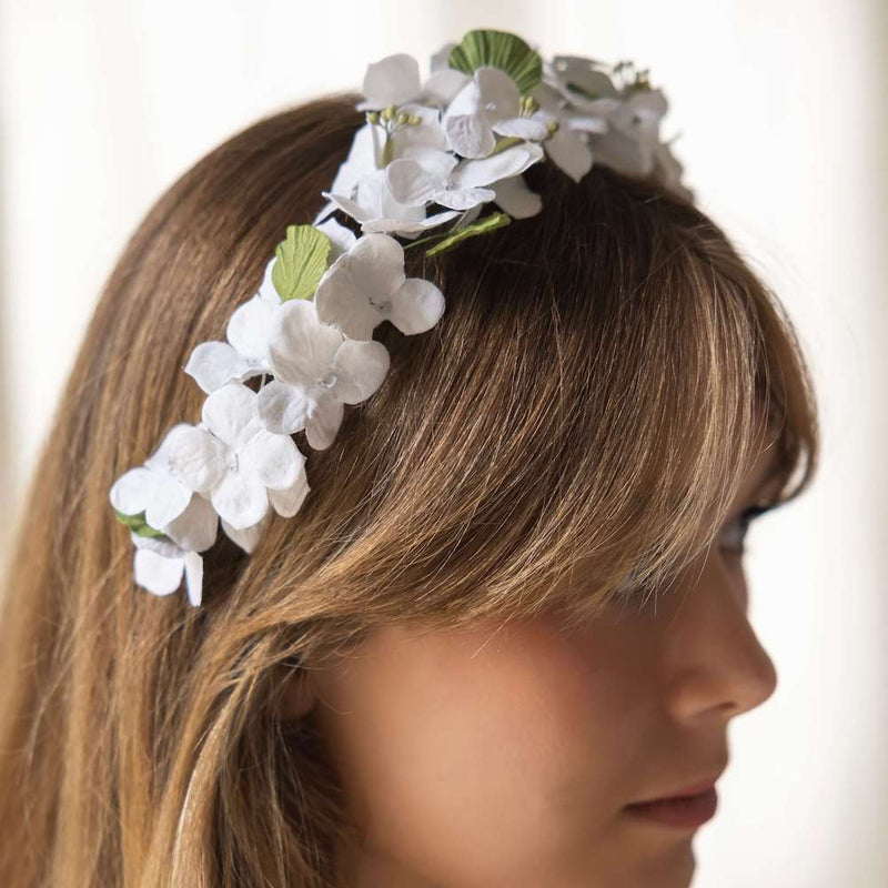 Serre tête en papier blanc et vert M