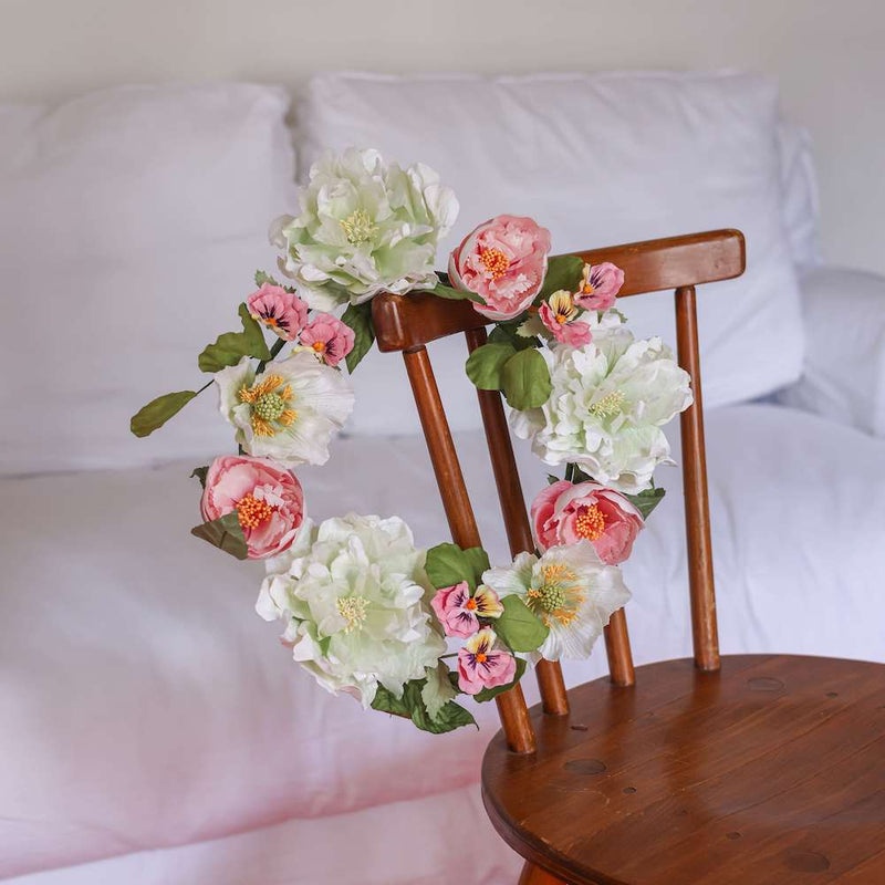 couronne-fleurs-papier-flowrette-rose-verte-blanche