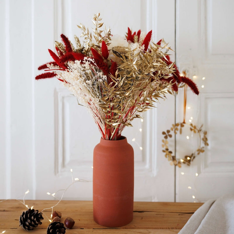 Bouquet fleurs séchées et stabilisées d'hiver rouge