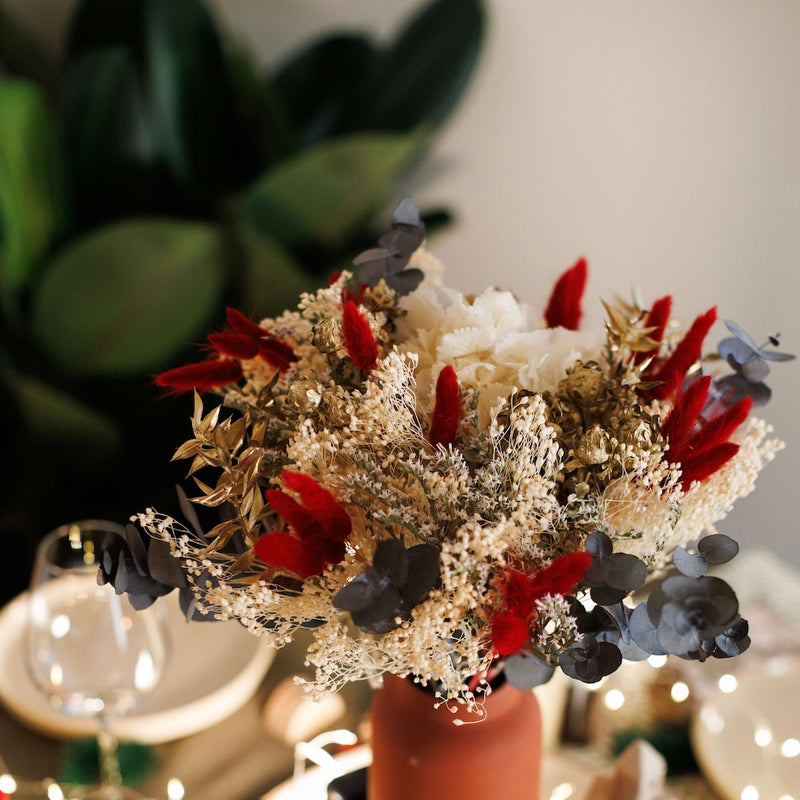 Bouquet fleurs séchées et stabilisées de Noël vert