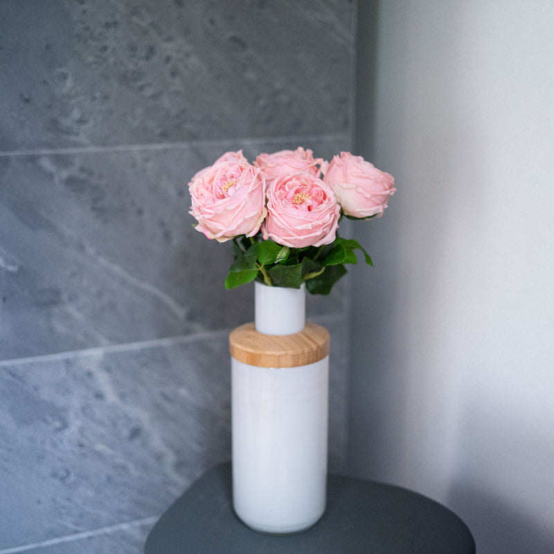 Rose rose pâle artificielle real touch, fleur réaliste à la tige x5, fausse rose déco intérieure