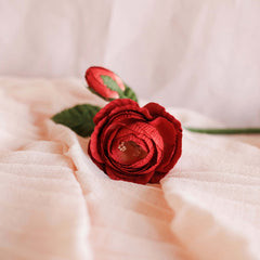 Red rosa en papel rojo