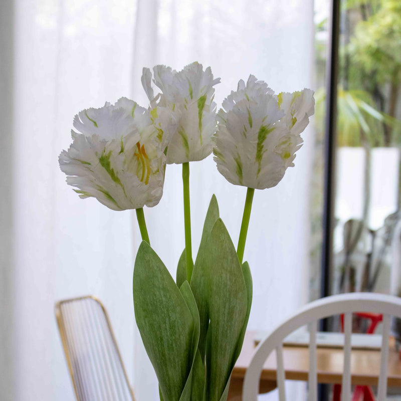 Tulipe perroquet blanche artificielle, fleur décorative, fausse tulipe réaliste, fleur blanche synthétique, déco florale Flowrette