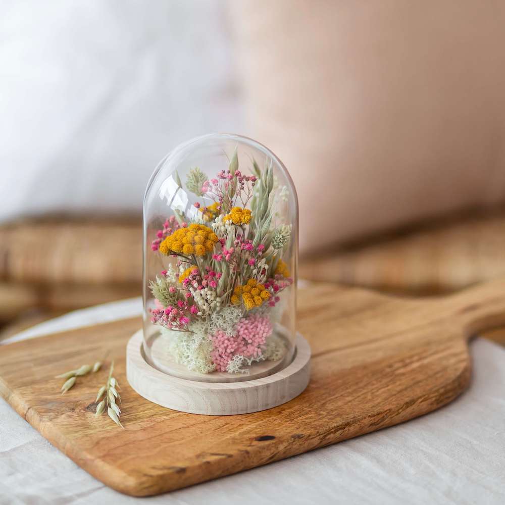 cloche-fleurs-sechees-rose-jaune-flowrette