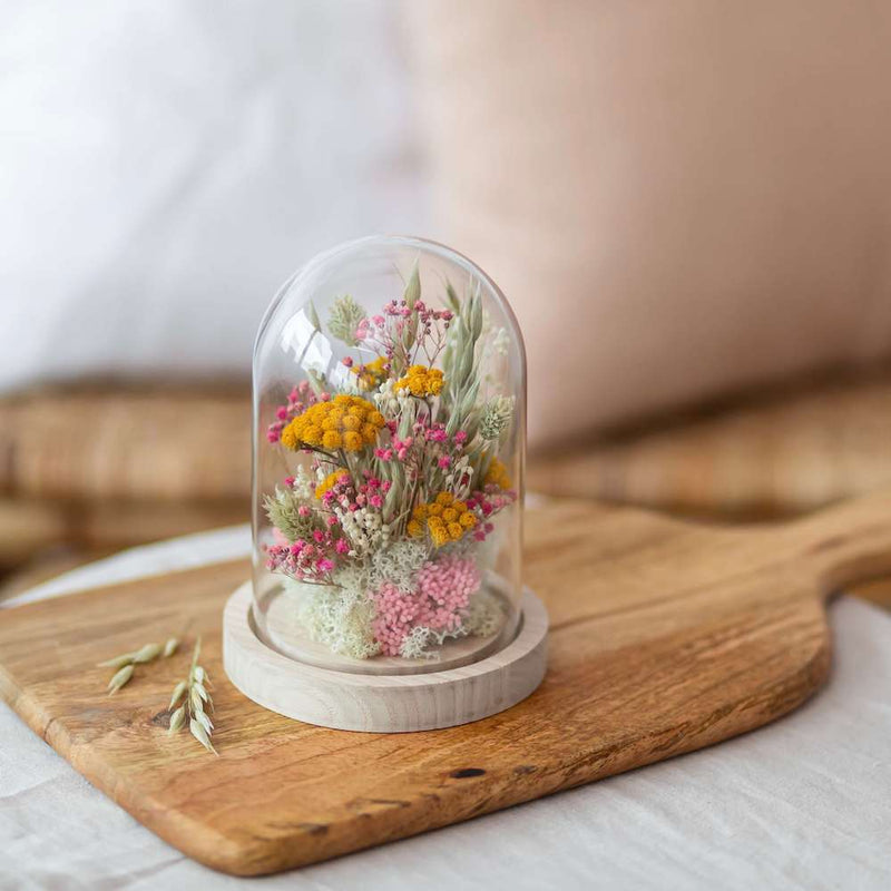 cloche-fleurs-sechees-rose-jaune-flowrette