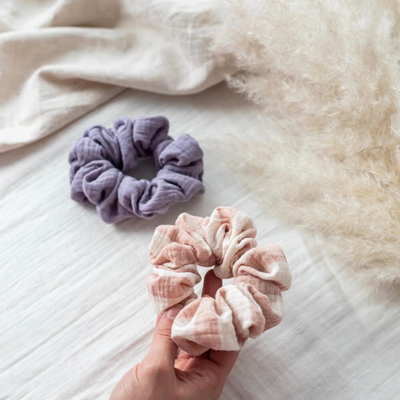 chouchou-gaze-coton-mauve-rose