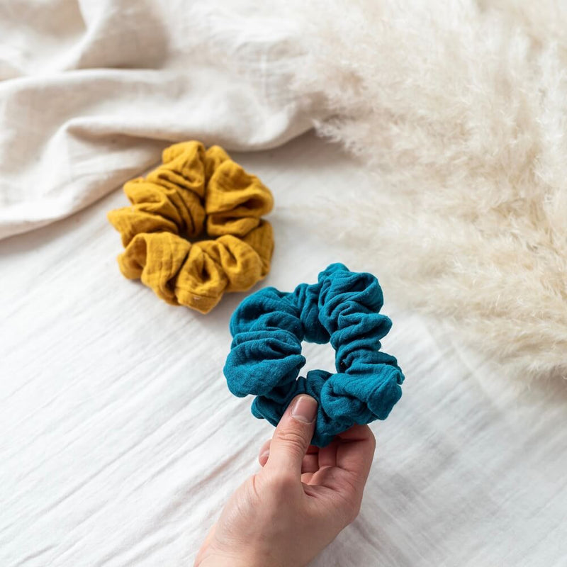 chouchou-gaze-coton-bleu-jaune